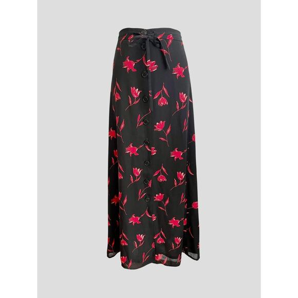 VTG. Whimsigoth Maxi Skirt Size 16 Cottagecore Floral Fairy Dark Romantic 80s - Picture 1 of 8